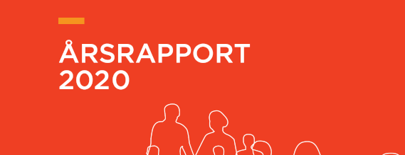 Forsiden af årsrapport med titlen ÅRSRAPPORT 2020 i hvid skrift på rød baggrund